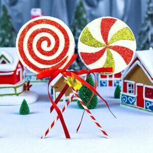 Festive Holiday Faux Lollipop Décor Red & Green Glitter Candy Pick Tree Wreath